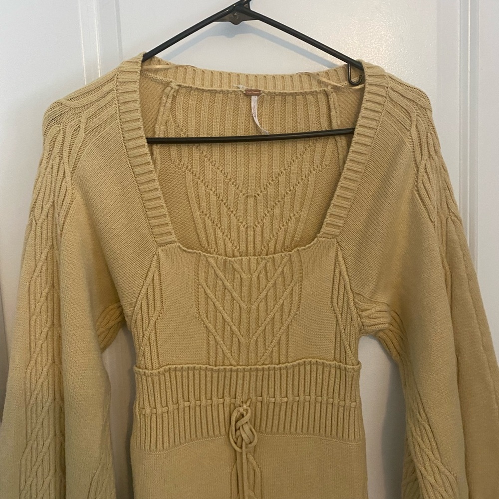 Free People Square Neck Knit Puff Sleeve Sweater Dress - Picture 4 of 11